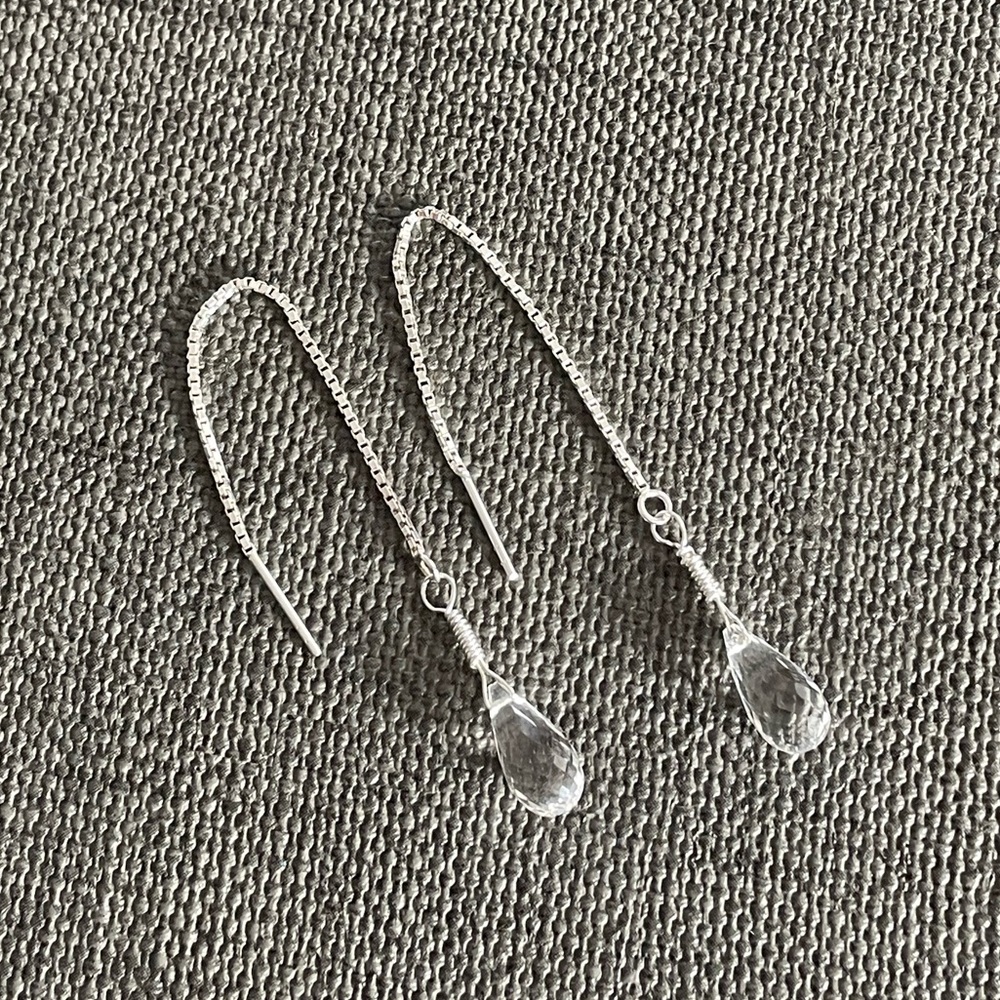 NWT Natural Crystal Quartz Briolette Tear Drop Sterling Silver Earrings
